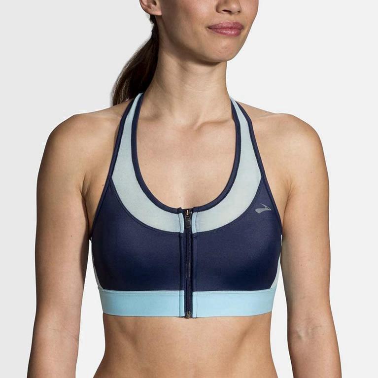 Brooks Fastforward Zip Israel - Women's Running Bra - Blue (85170-JQEF)